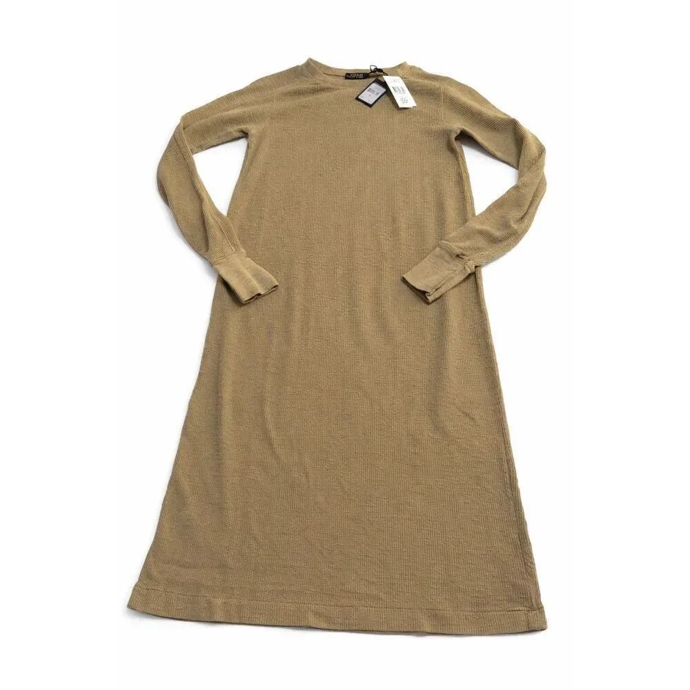 NWT Polo Ralph Lauren Khaki Ribbed Waffle Thermal Dress Size XS New